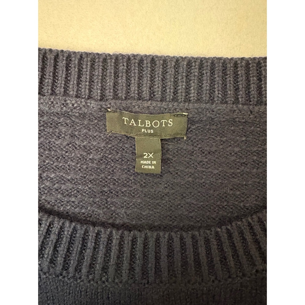 Talbots Plus Women 2X Sweater Navy Winter Mountain Cabin Fair Isle Puffed Sleeve - Picture 4 of 8